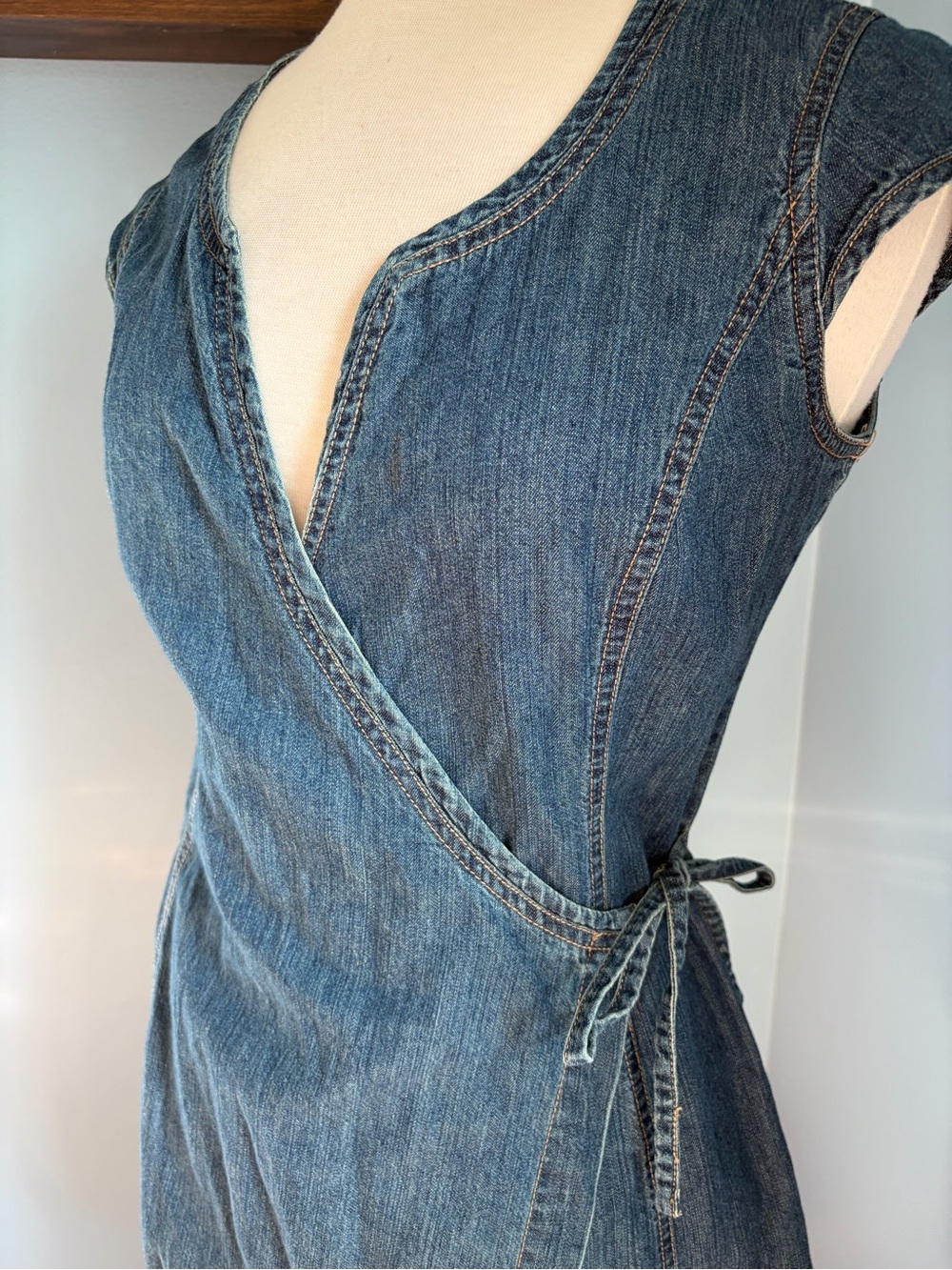 Vintage Old Navy Brand Denim Wrap Midi Dress - Blue - Picture 2 of 6